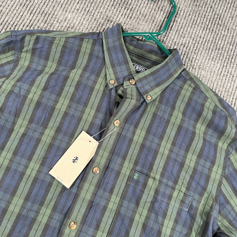 IZOD Shirt Mens Medium Blackwatch Plaid Long Sleeve Button Down Green New